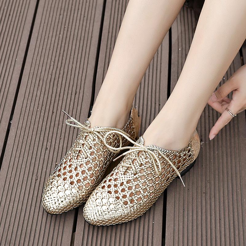 Fashion 2025 Summer New Versatile Woman Genuine Leather Flat Shoes Fashion Anti Slip Women's Sandals Simple Women Hollow Shoes Zapatos