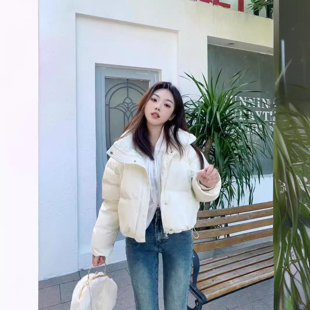 Down Jacket Women's New Winter Leave-in Pu Leather Short Thickened Loose Stand-up Collar Bread Jacket Small Kendou Jacket