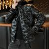Autumn Plus Size Men's Plush Thick Casual Versatile Bright Surface Short Casual Warm Windproof Zipper Jacket Hooded Warm Coat