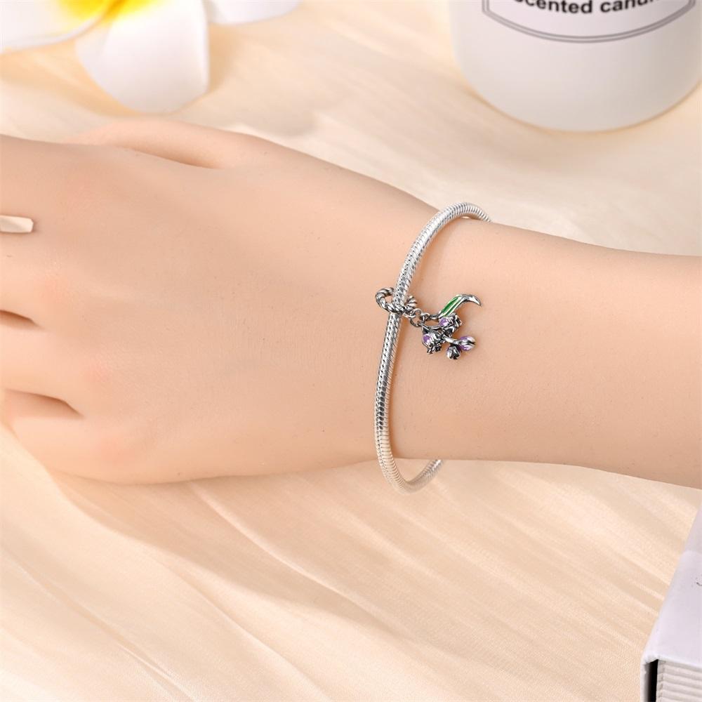 Genuine Copper Charm Luxurious Purple Flowers Bead Fits Bracelets DoItYourself Women Crafting Delicate Gifts Beautiful Exquisite
