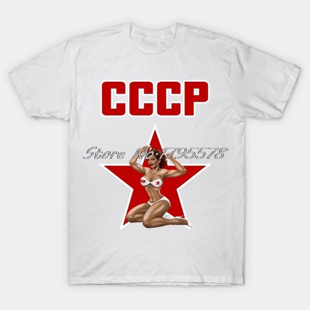 Fashion Soviet Girl Pin Cccp T-Shirt Short Sleeve T Shirt Hip Hop Tees Tops Harajuku Streetwear