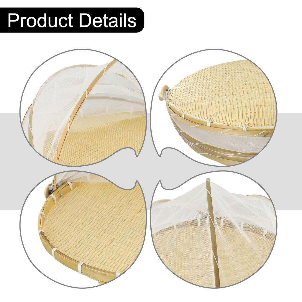 Hand-Woven Tray Food Serving Tent Basket Simple Atmosphere Fruit Vegetable Bread Storage Basket Outdoor Picnic Mesh Net Cover