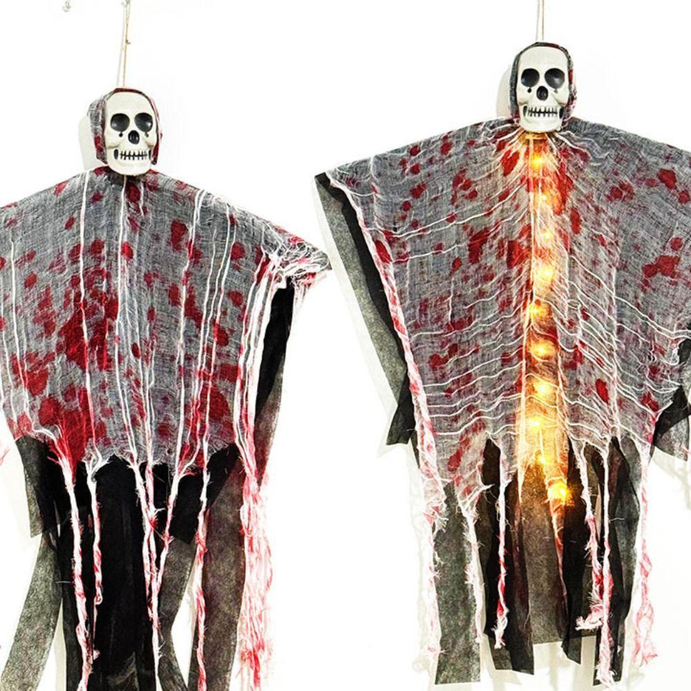 Horror Props Halloween Ghost Ornaments with Light Glowing Skull Ghost  Halloween Party