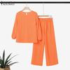 ZANZEA Women Long Sleeve Blouse and Pants Casual Two Piece Suit Sets