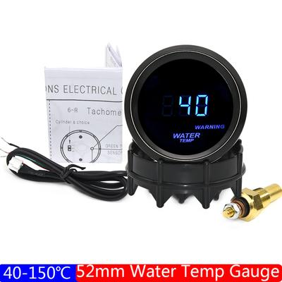 Digitaler 52mm Wassertemperaturmesser mit Alarm+Sensor Wassertemperatur-Gelenkrohrsensor Schlauchadapter Benzin Rennwagen 12V