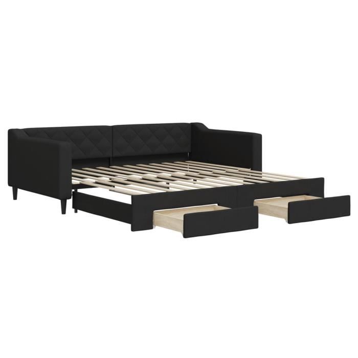 VidaXL Daybed with Trundle and Drawers Black 100x200 Cm Fabric 3197469