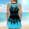 Women's Neck Hanging Swimsuit with Radial Print Bikini Short Tank Top Swimsuit