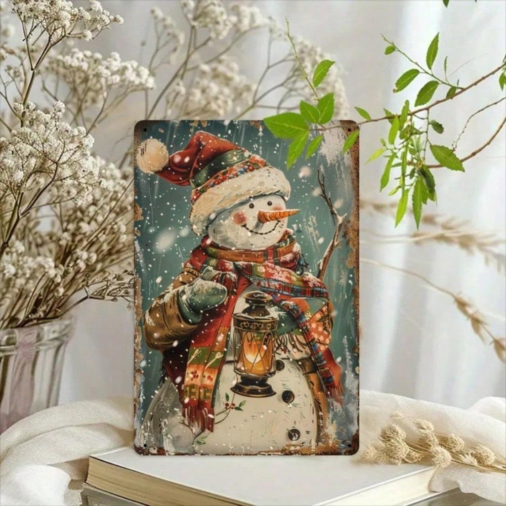 2D Flat 12x8 Inch Vintage Christmas Snowman Metal Tin Sign Rustic Wall Plaque Durable Farmhouse Decor for Living Room Coffee Shop Garage Garden