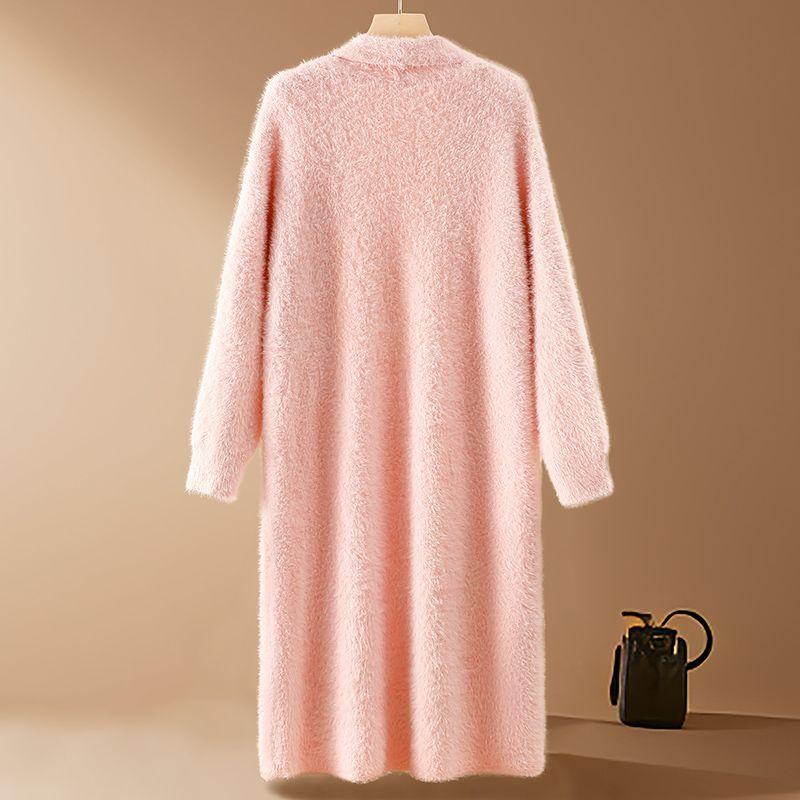 High-end Women's Mink Fleece Knitted Cardigan Autumn WinterThick Warm Plush Knitted Long Coat