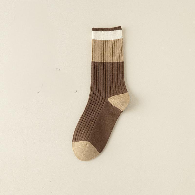 Maillard Women's Striped Mid-Calf Cotton Socks - Trendy Autumn/Winter Pile In Coffee Color
