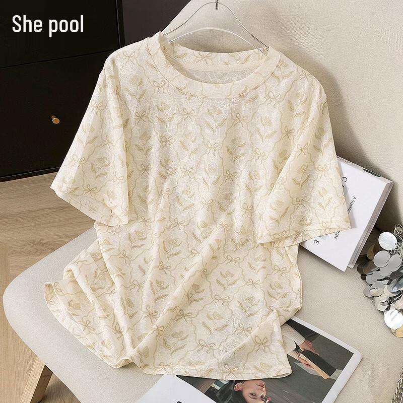 Women s Textured Floral Print Short Sleeve T-Shirt M