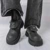 Męskie buty retro na grubej platformie, buty motocyklowe z dużą główką, wysokie buty, plus size