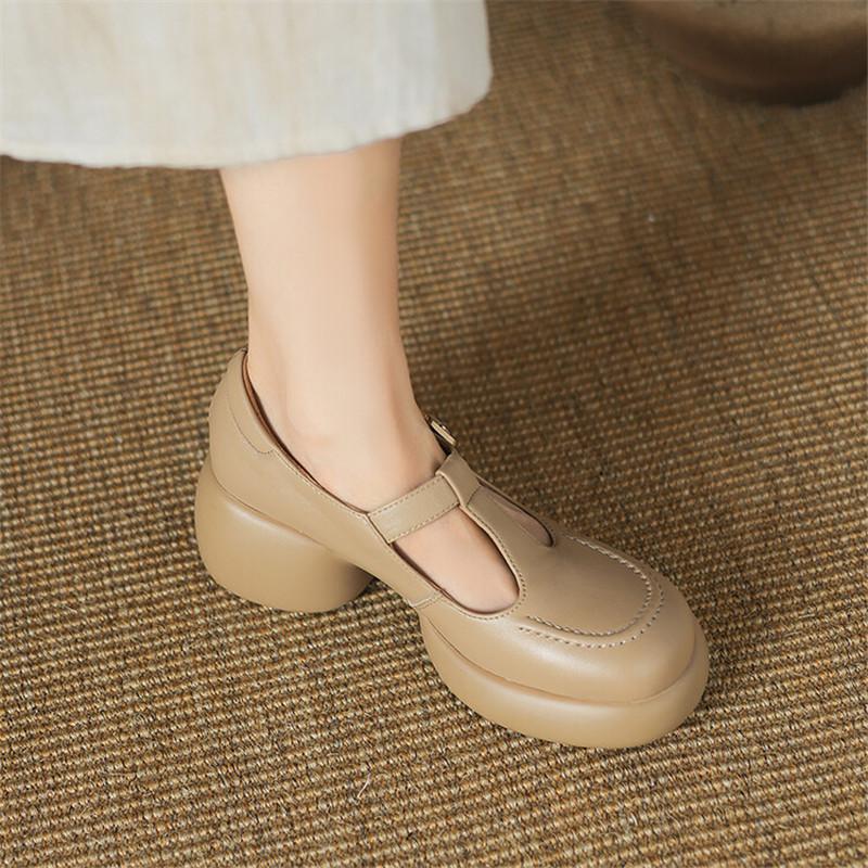 Fashion NEW Spring Autumn Sheep Leather Women Shoes Fashion Round Toe Platform Shoes for Women High Heel Women Pumps Mary Jane Shoes