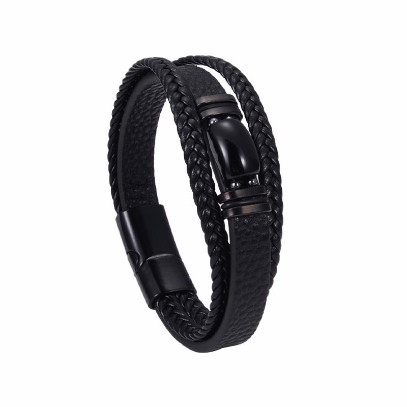 Men's Double Layer Leather Bracelet with Tiger Eye Stones