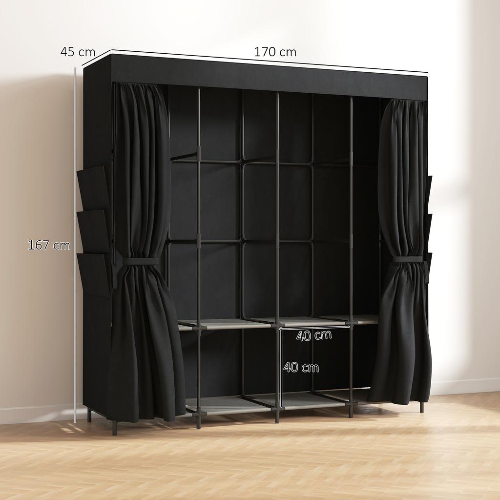Fabric Wardrobe, Dust-proof, Portable, 5 Clothes Rails, 170 X 45 X 167 Cm, Black