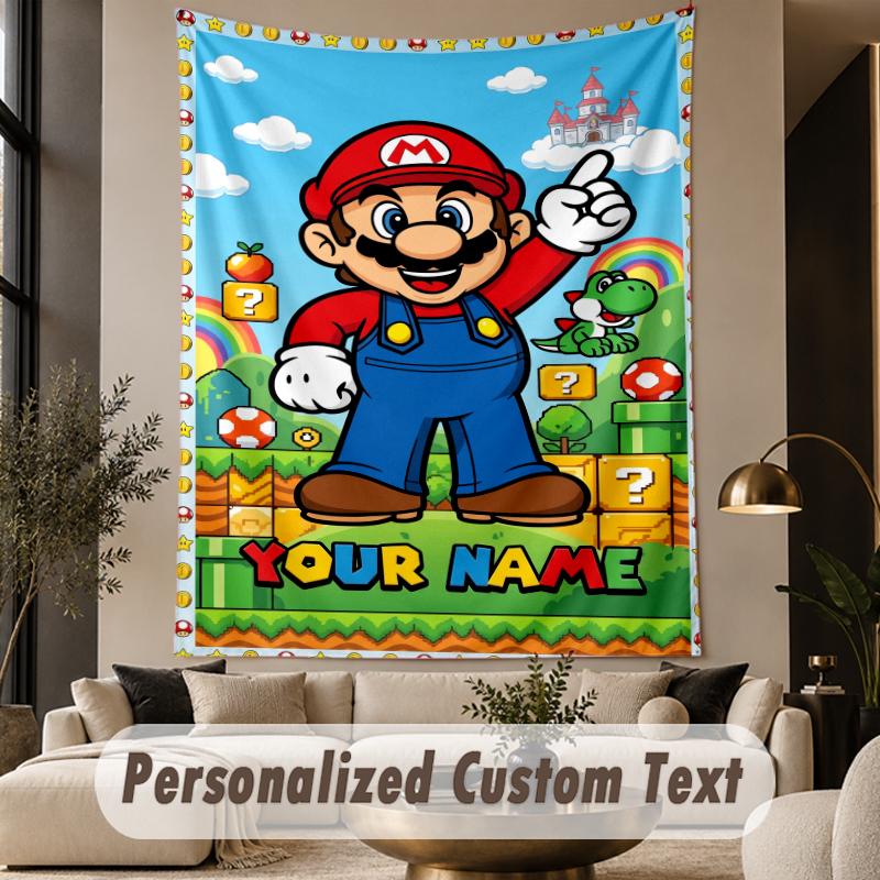 Custom Text Printed Tapestry Super Mario Pattern Large Wall Hanging Indoor Room Decor