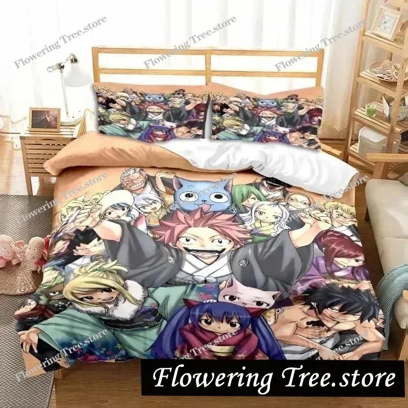3D Anime Fairy Tail Bedding Set Bed Three-piece Set Duvet Cover Single Double Bed Queen Size Duvet Cover Set Adult Boys Bedroo