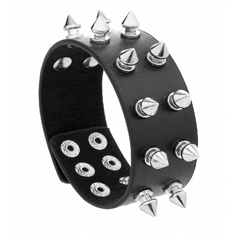 Halloween Punk Rock Skull Rivet Bracelet, Gothic Pu Leather Cuff Bracelet, 80S Wristband Bracelet, Adjustable For Men And Women
