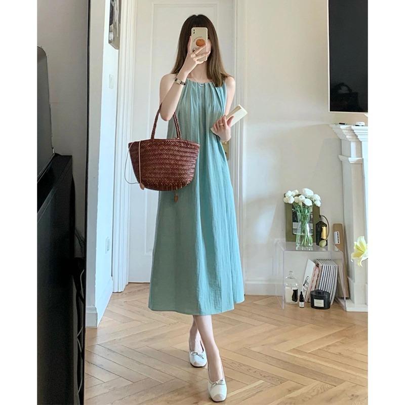 French backless sleeveless vest dress women's summer niche design sense neck sling long skirt texture advanced sense