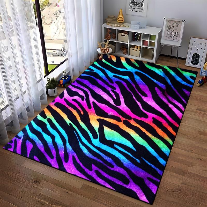 Colorful Zebra Stripes Pattern Carpet for Living Room or Bedroom Decor Suitable for use as an anti-slip for living room bedroom sofas