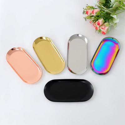 Korean Style Stainless Steel Storage Tray Dessert Plate Nut Fruit Cake Tray Tea Tray Desktop Cosmetic Jewelry Tray