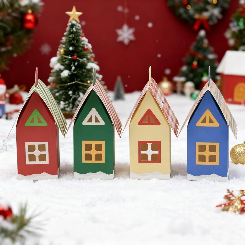 24Pcs Festival Holiday Candy Packaging Boxes Reusable Paper House Gift Containers For Christmas Decorations