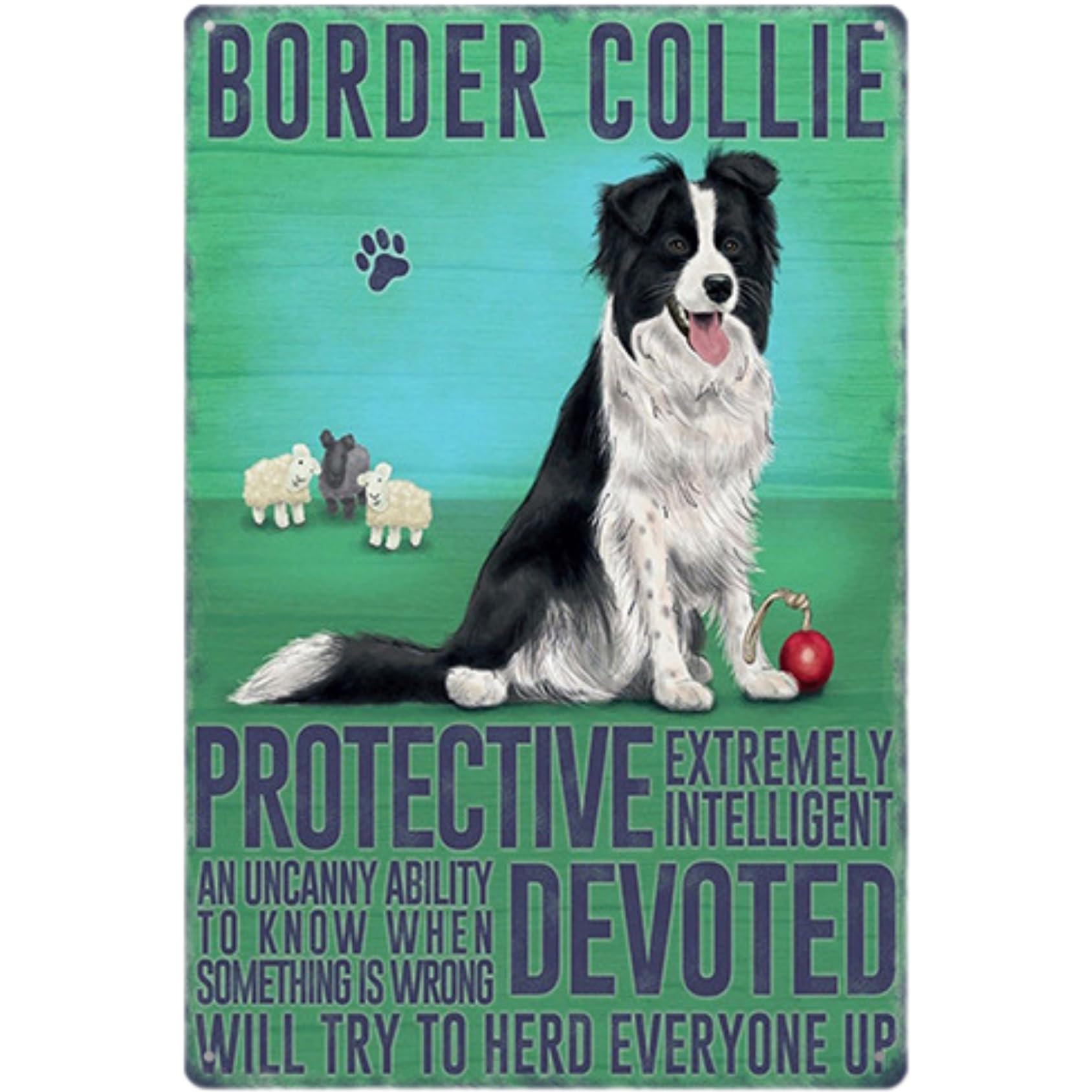 

Retro Tin Dog 20 x 30 Wall NYANDELMO Sign, (Border Collie), cm, Hanging, 4-Hole, Lightweight, Vintage, American, English, ND-0308-R04-E-DOG-06