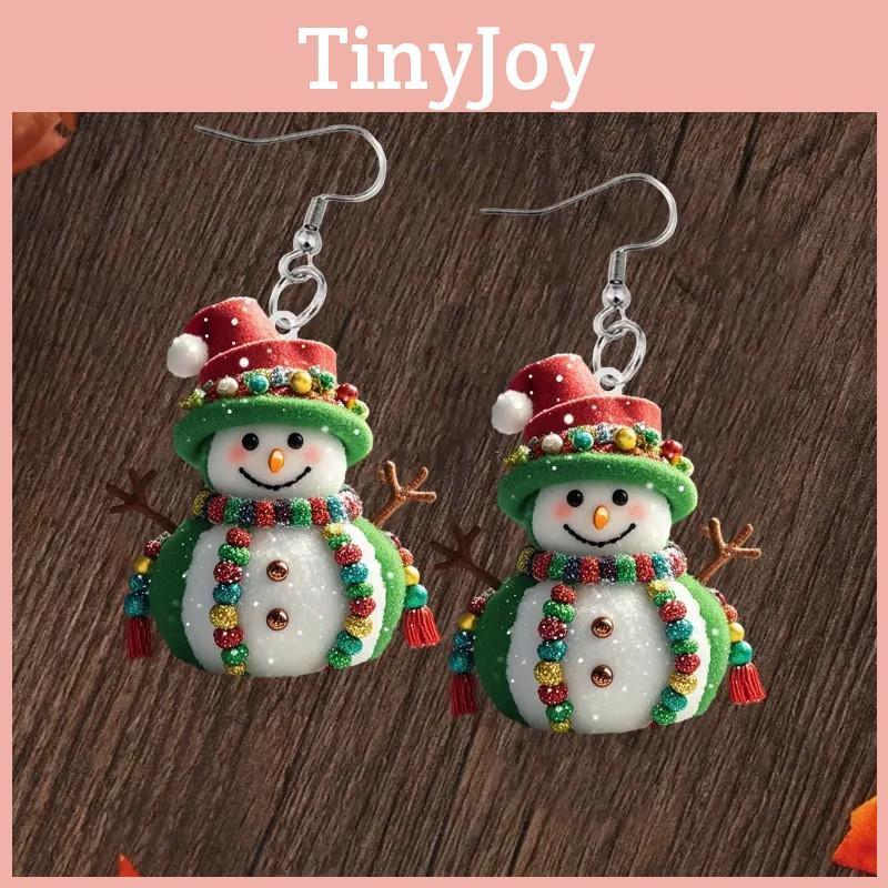 Christmas Themed Snowman Pattern Women Acrylic Earrings For Winter Holiday And