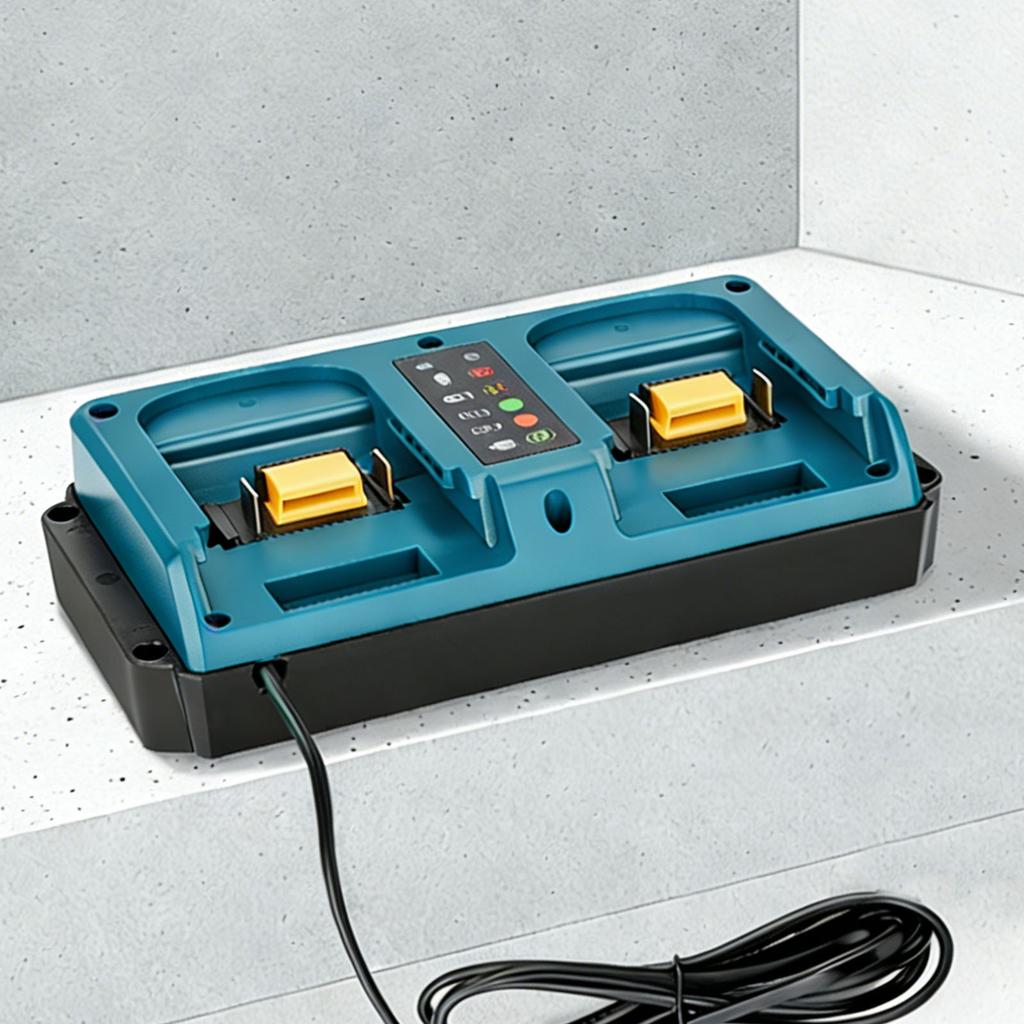 Double Port Battery Charging Base Charging Adapter ABS Texture Suitable for Multiple Tool Batteries with Waterproof Cord