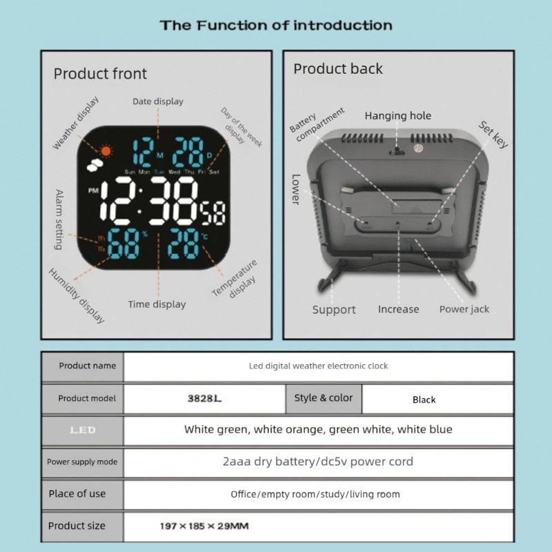 Alarm Clocks for Bedroom LED Digital Weather Clocks Desk Alarm Clock with Auto Dimming Day of Week Indoor Temperature