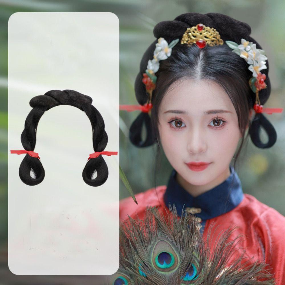 

Винтажный головной убор Женский твист коса пучок Ханфу парик повязка на голову Ретро прическа шиньон Фея Косплей парик B