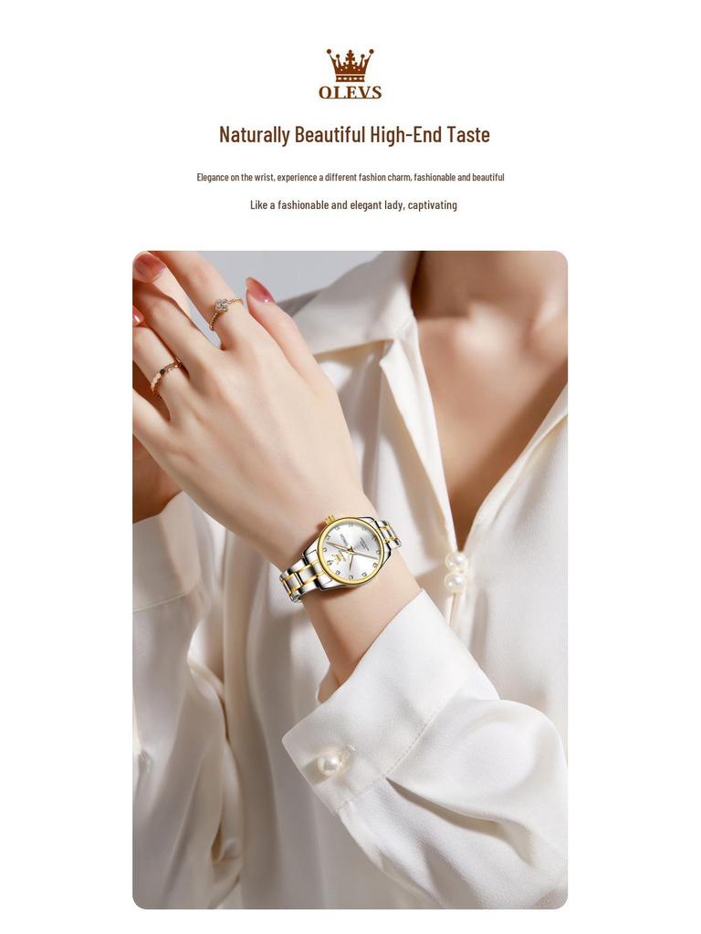 Oulishi Women's Classic Business Quartz Watch with Double Calendar and Steel Band