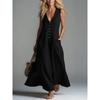 Women's Sleeveless V Neck Maxi Dress Casual Button Front Solid Long Dress with Pockets
