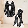 Women Plus Size Black Printed Round Neck Three Quarter Sleeve Flared Top And Flared Pants Two Piece Set