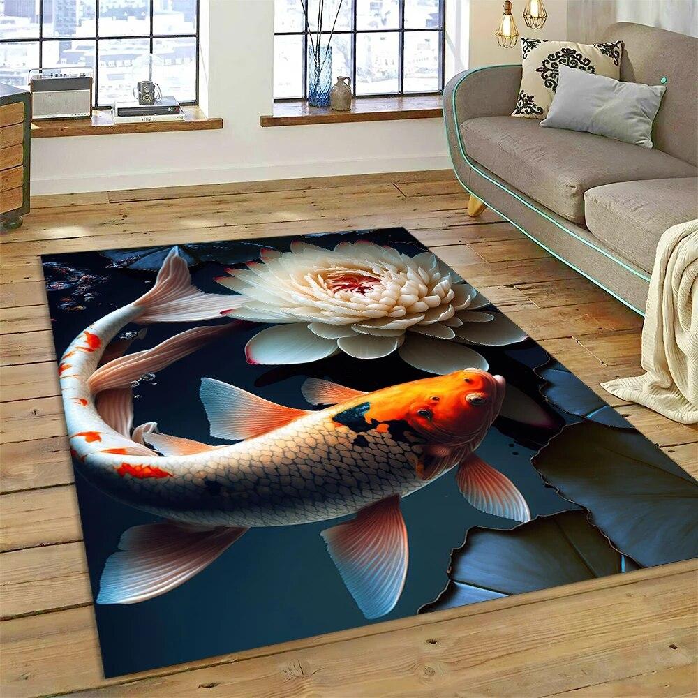 Naturalize Koi Carp  Yin Yang Fish Cartoon Carpet Rug for Home Living Room Bedroom Sofa Doormat Decor,Kids Area Rug Non-slip Mat