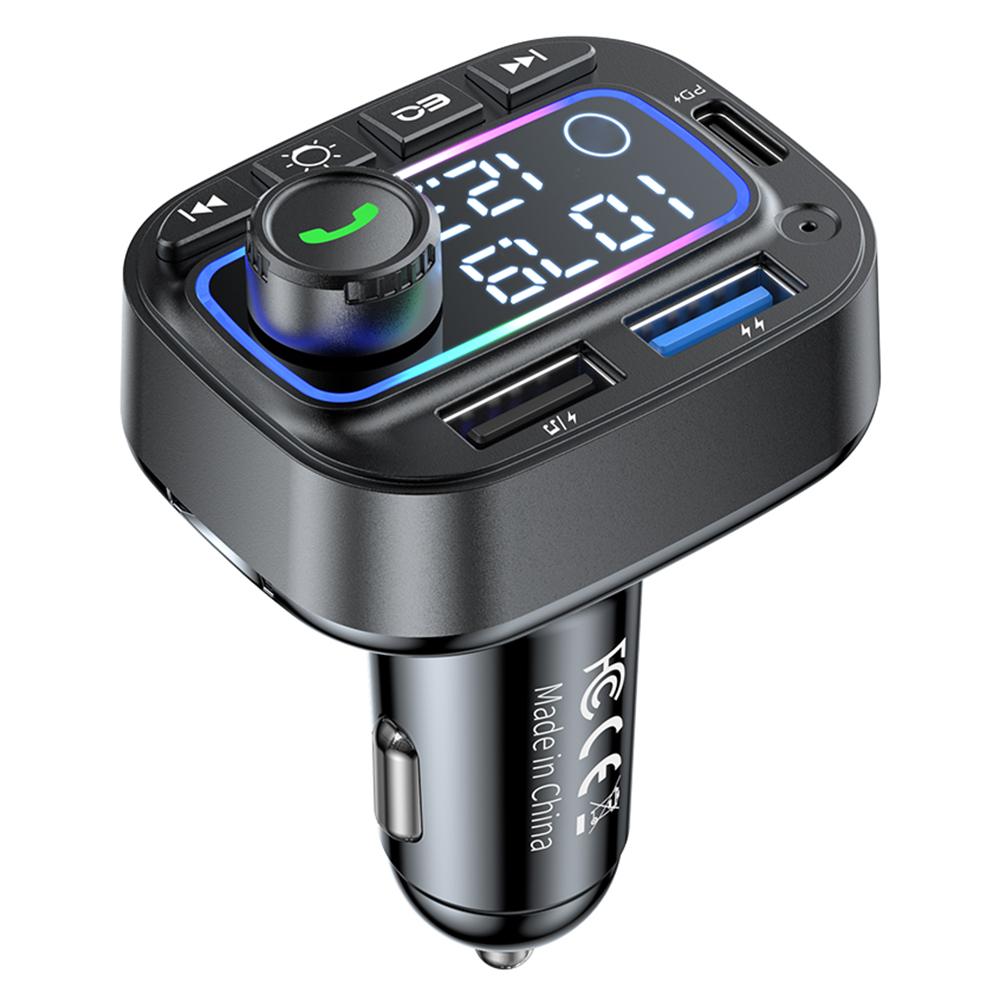 

T01 Кольорове підсвічування Bluetooth-сумісний Дзвінок в режимі гучного зв язку MP3-плеєр Type-C+Подвійний USB Автомобільний зарядний пристрій FM-трансмітер Type A