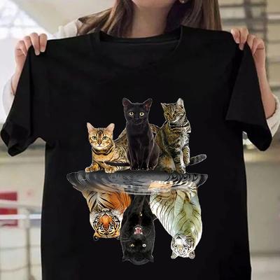 Women's Fashion Printed Cat And Tiger Print T-shirts Summer Casual Loose Round Neck Creative Personalized T-shirts