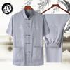 Men's Spring/Summer Tang Suit - Chinese Style Grandpa Shirt for Middle-Aged & Elderly, Thin Hanfu Dad Set