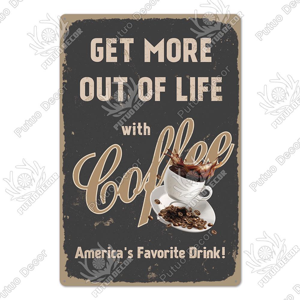Putuo Decor Coffee Vintage Tin Metal Sign Decorative Plaque Retro Plate Cafe Kitchen Man Cave Coffee Bar Club Wall Decoration
