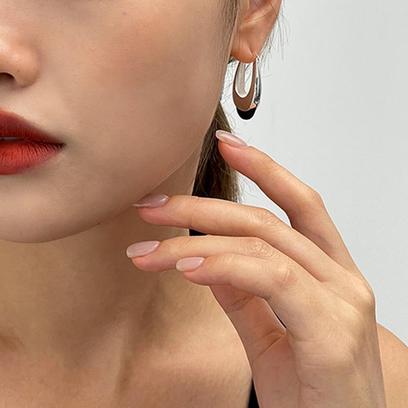 Sterling Silver Black Agate Earring for Women Geometry Water Droplets Versatile Design Gift Jewelry Dropshipping