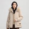 Pie Overcomes Women's Winter New Fleece Thickened Down Cotton Jacket Large Pocket Loose Cotton Jacket Waist Outside