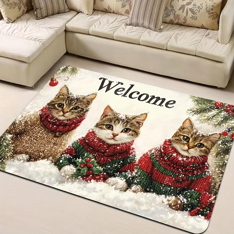 1Pcs Anti Fatigue Kitchen Rugs Cute Cats  Print Waterproof Non-Slip Thick Cushioned Kitchen Mat Heavy Duty Comfort Standing Mat for Kitchen