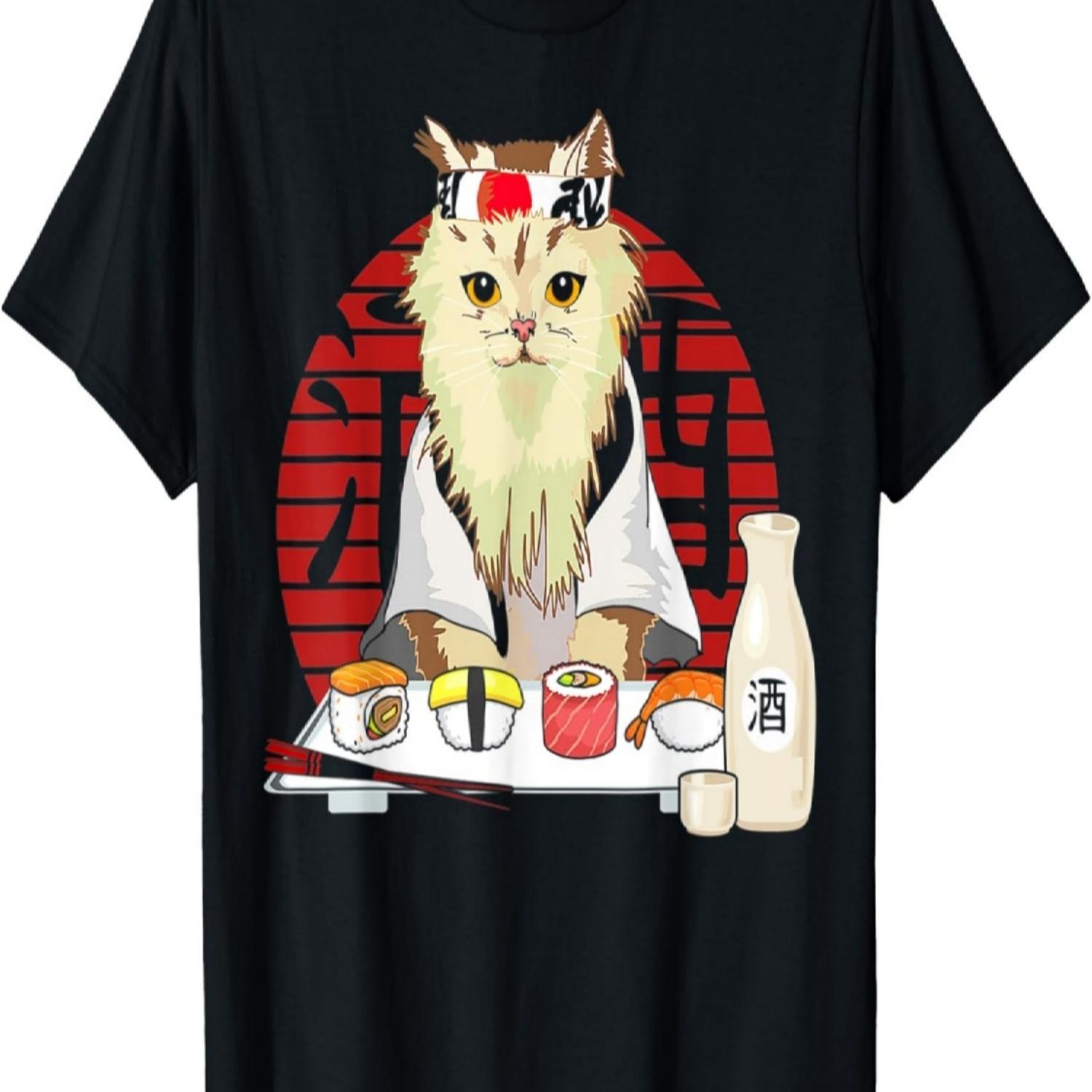 Persian Cat Vintage Sushi Cat  Cherry Blossom T-Shirt S