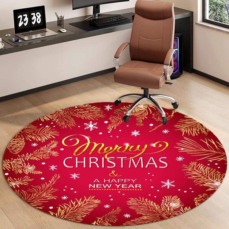 1pc Merry Christmas and Happy New Year Round Rug, Non-slip Polyester Crystal Fleece, Suitable for Indoor, Bedroom, Living Room