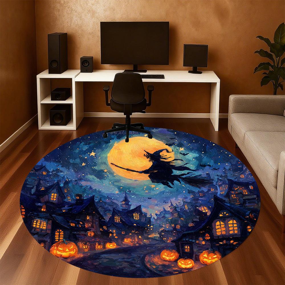 1pc Halloween Witch Round Chair Mat Office Area Rug - Non-Slip, Floor Mat for Office, Bedroom, Ideal Home Decor Gift C0112021