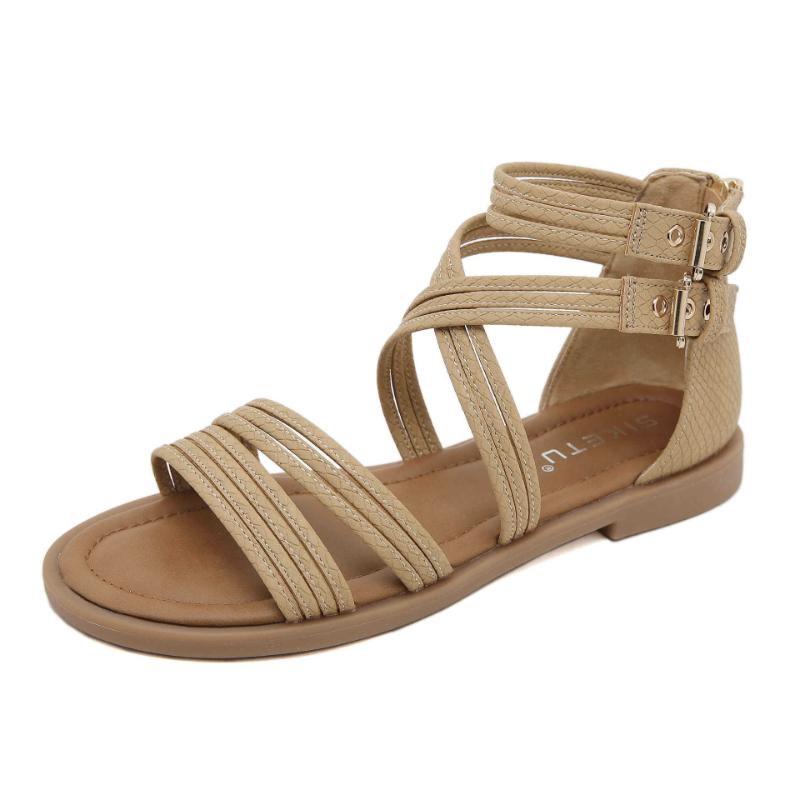 

Модные европейско-американские босоножки-сандалии римского типа большого размера с открытым носком, на толстой подошве и мягкой подошве, с перекрещенными ремешками, модные, в стиле ретро, простые, с двойными пряжками 35