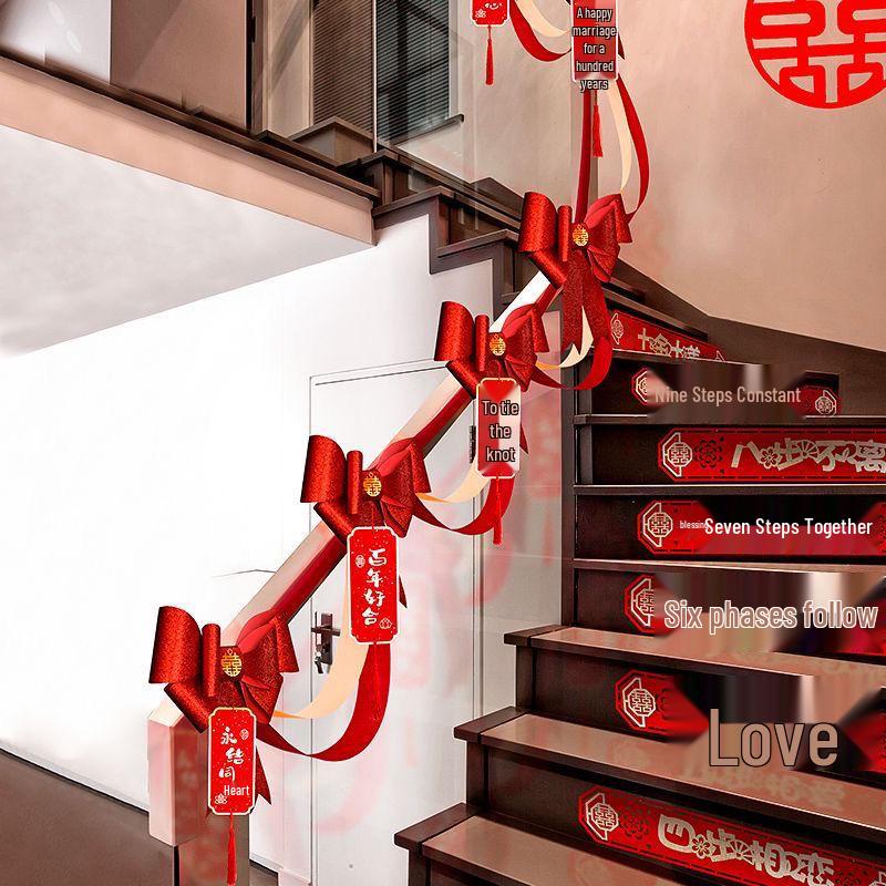 Wedding Stair Railing Decoration Package with Balloons and Flowers: Full Set for Handrail and Escalator