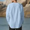 Men Shirt Round Neck Long Sleeve Loose Fit Shirt Pure Color Pleated Casual