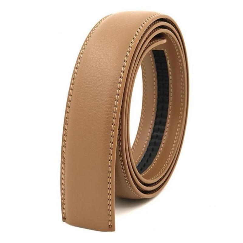 Heren Automatische Riem Lichaam 3,5 cm Echt Leer Riem Strip Gesp-Vrij Film-Schuivend Tweelaags Koeienhuid 110cm kaki
