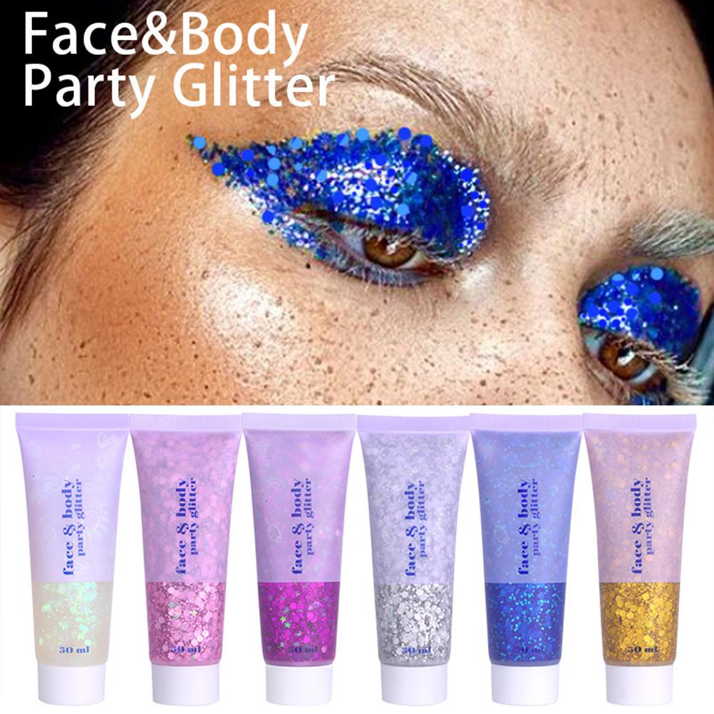 6 Color Sequins Glitter Body Gel 50ml Glitter Liquid Festival Glitter Cosmetic Face Hair Nails Makeup Long Lasting